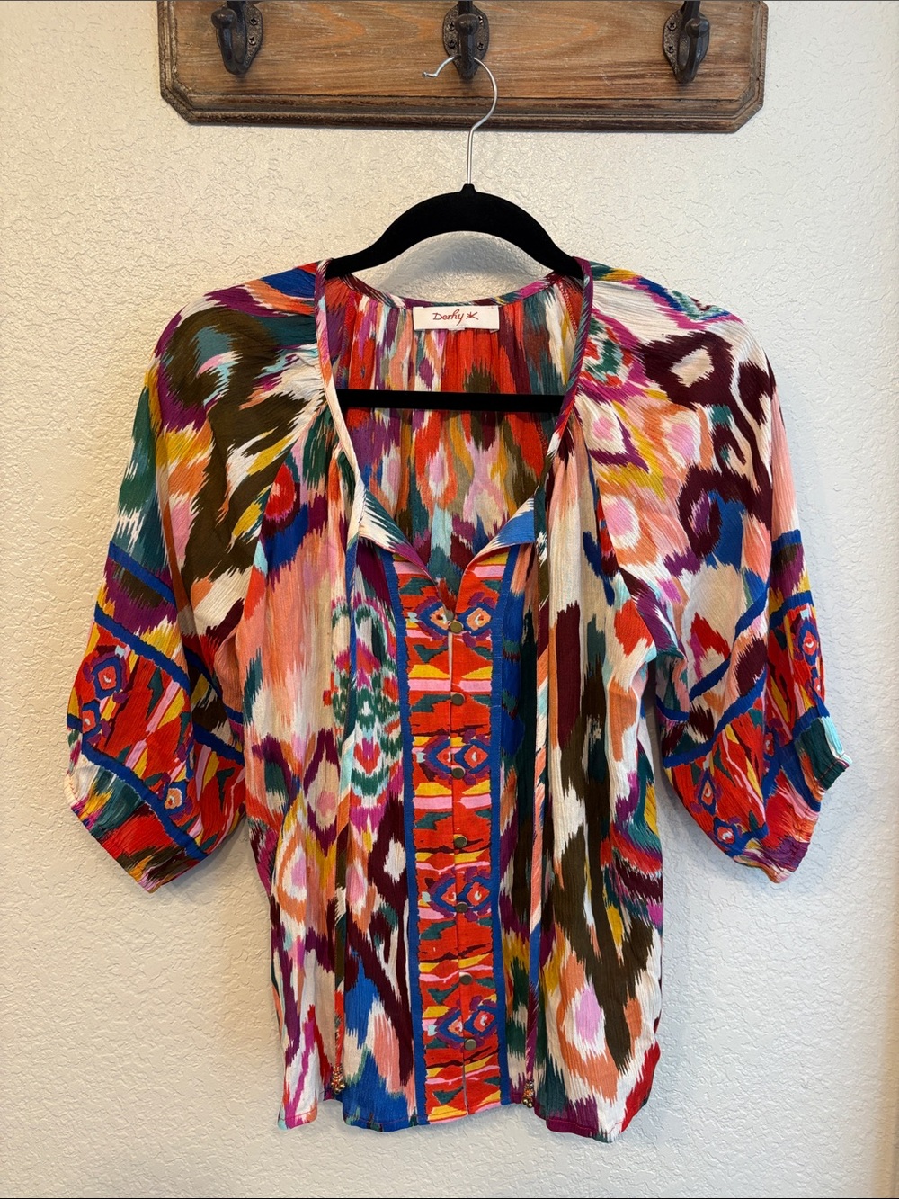 Rene Derhy Multicolor Ikat-Print V-Neck Blouse